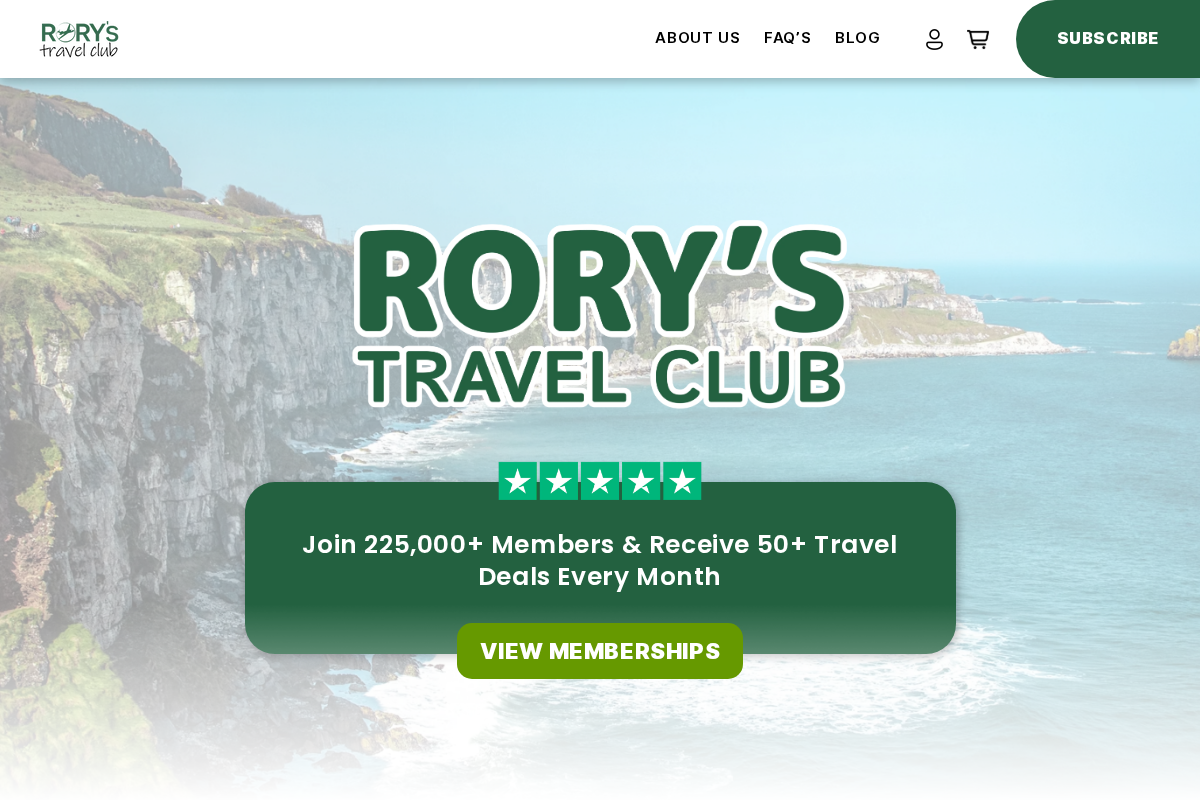 Rory’s Travel Club homepage screenshot