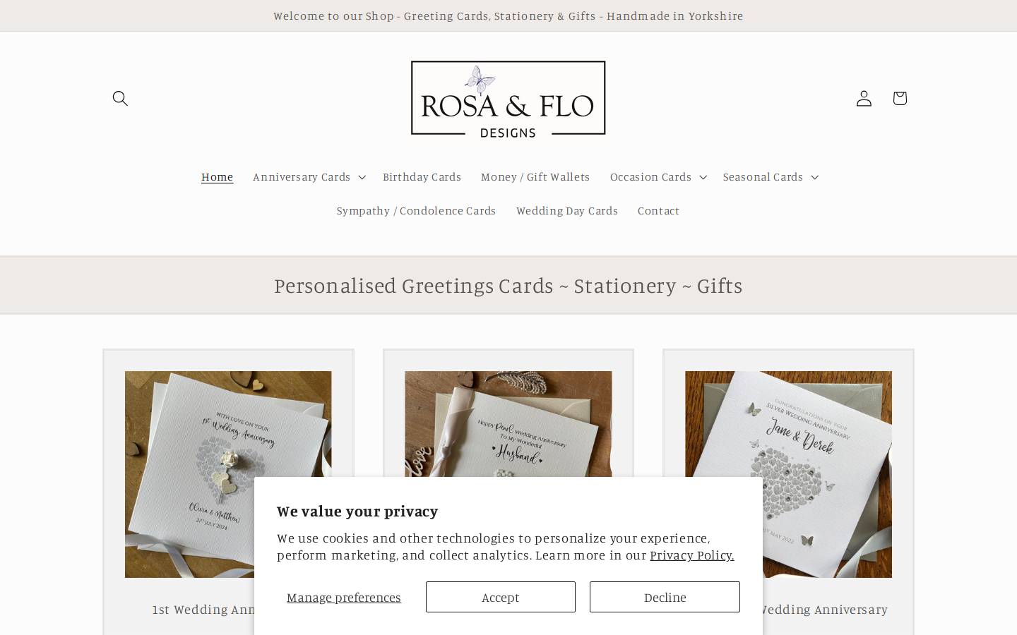 rosaandflo.com homepage screenshot