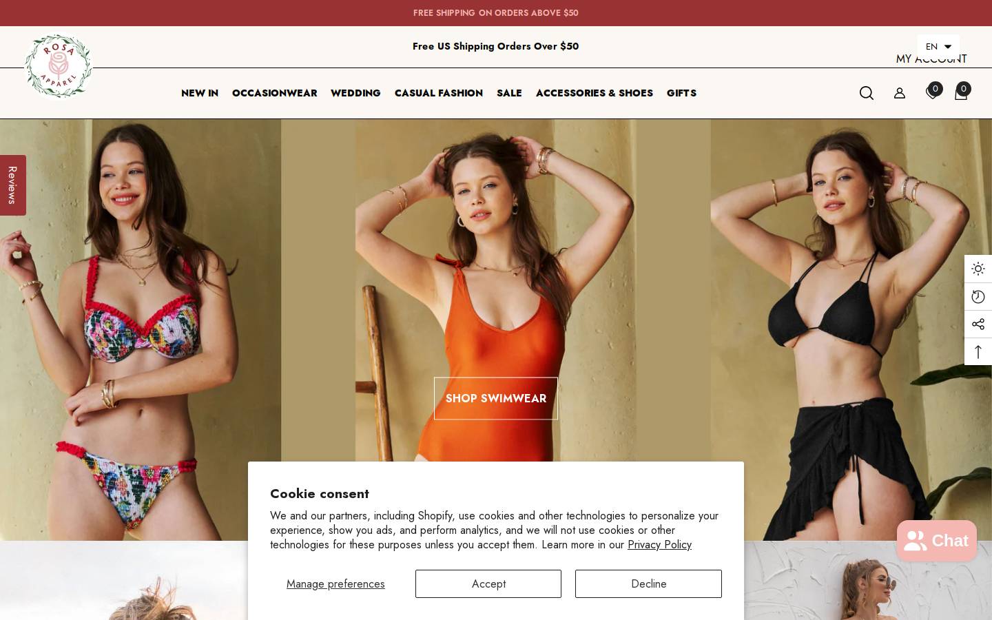 Rosa Apparel homepage screenshot