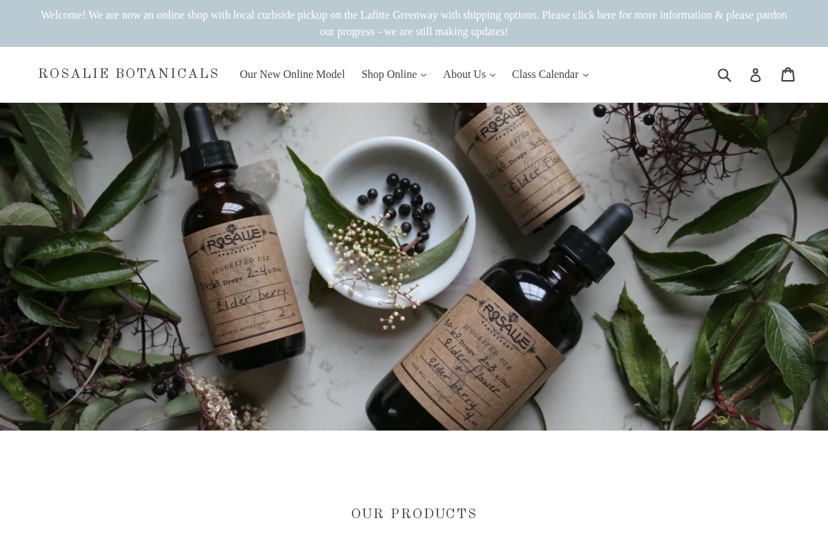 Rosalie Botanicals homepage screenshot