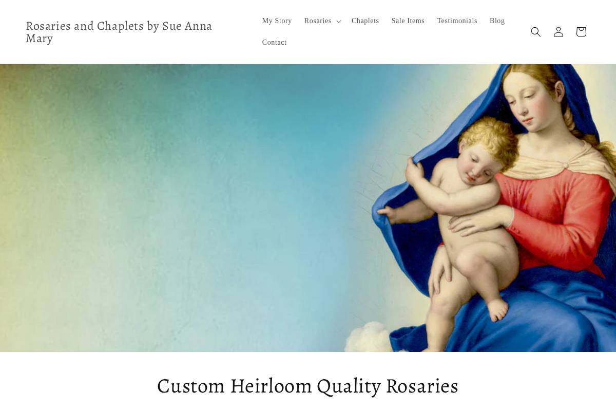 rosariesandchapletsbysueannamary.com homepage screenshot