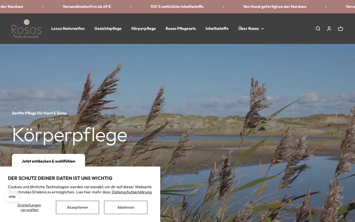 rosas-naturkosmetik.de homepage screenshot