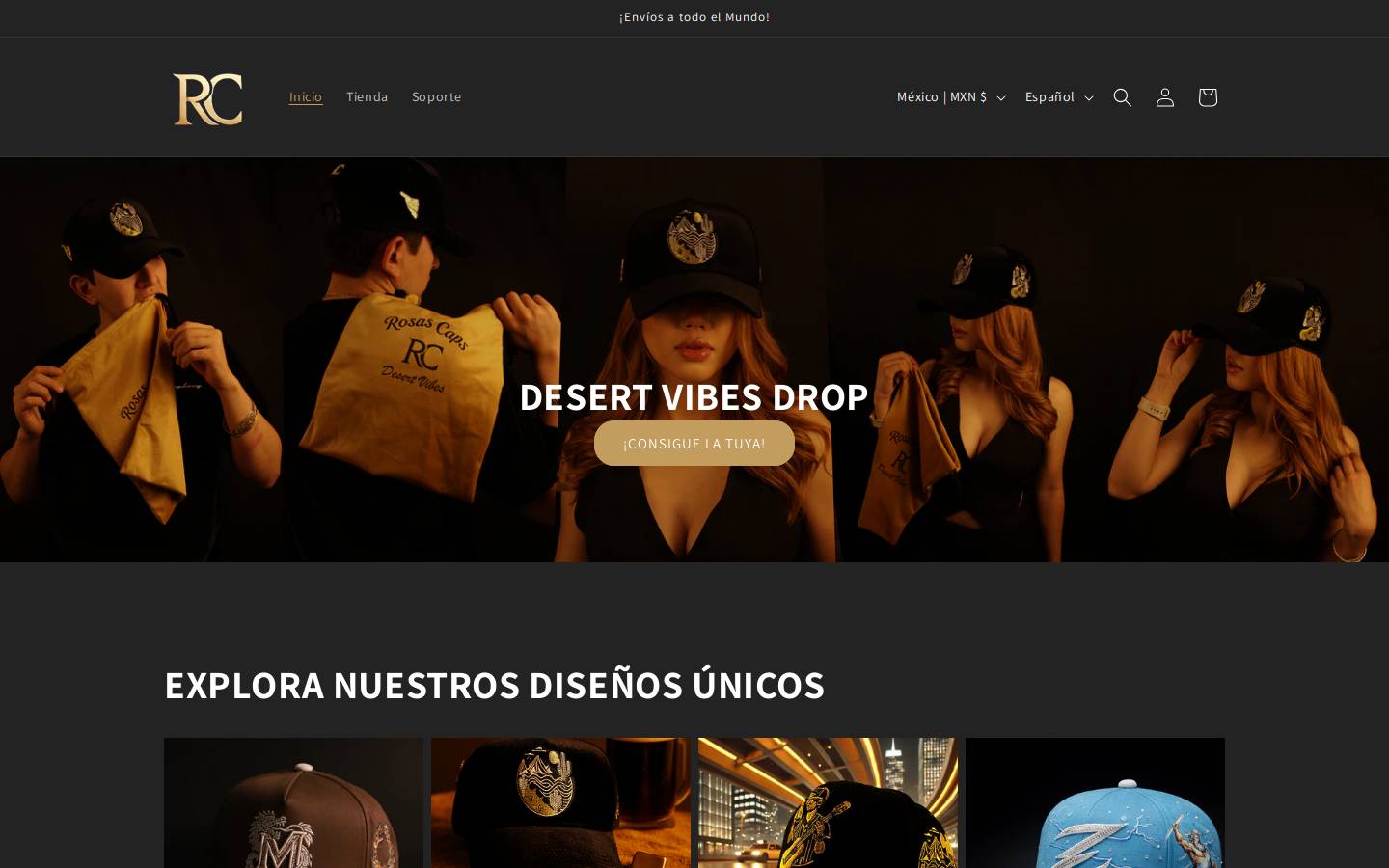 rosascaps.com homepage screenshot