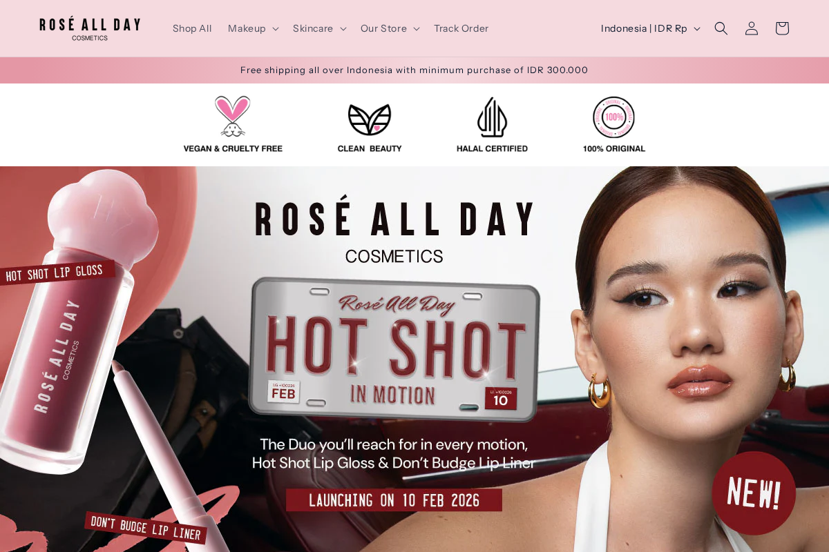 Rosé All Day Cosmetics homepage screenshot