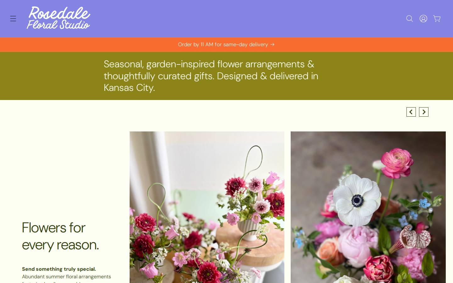 rosedalefloralstudio.com homepage screenshot