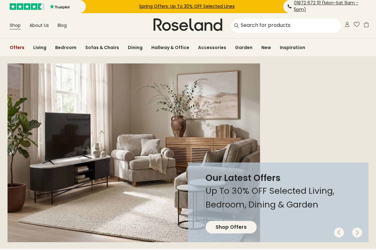 Roseland Furniture homepage screenshot