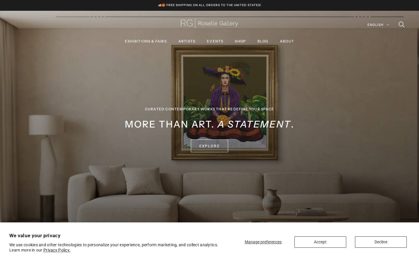 rosellegallery.com homepage screenshot