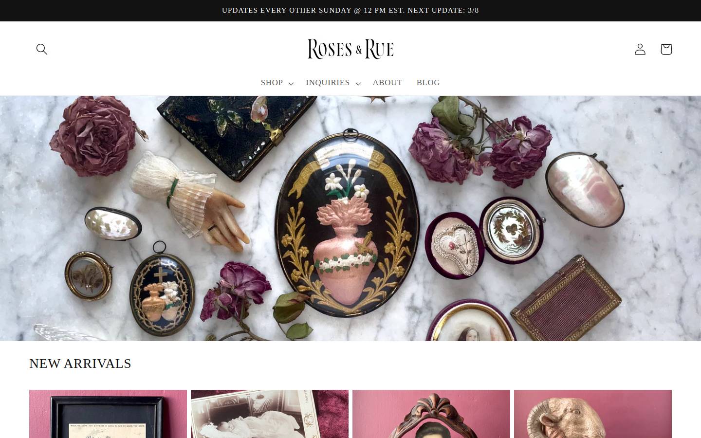rosesandrueantiques.com homepage screenshot