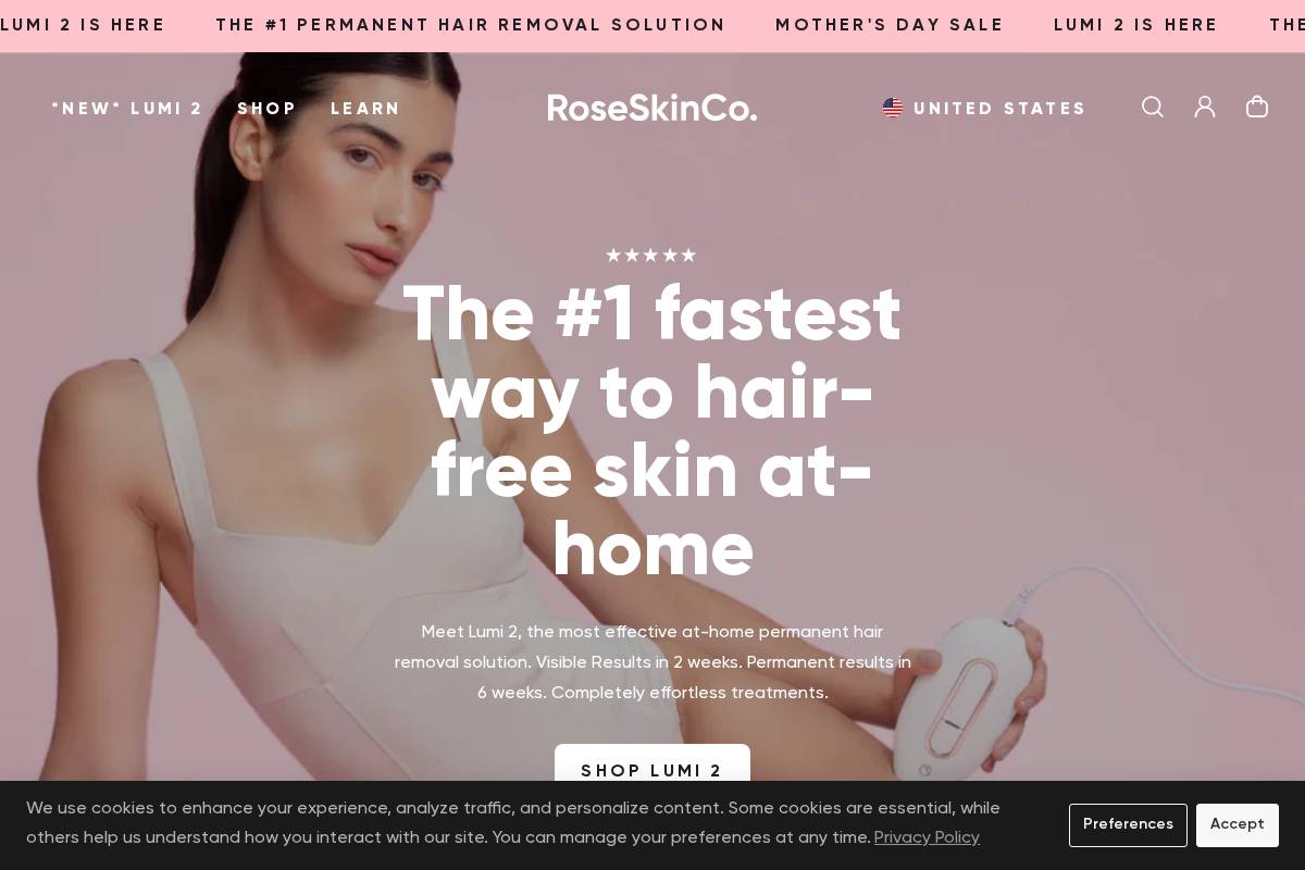 RoseSkinCo homepage screenshot