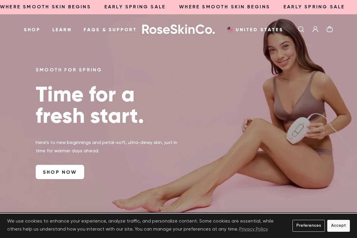 RoseSkinCo homepage screenshot