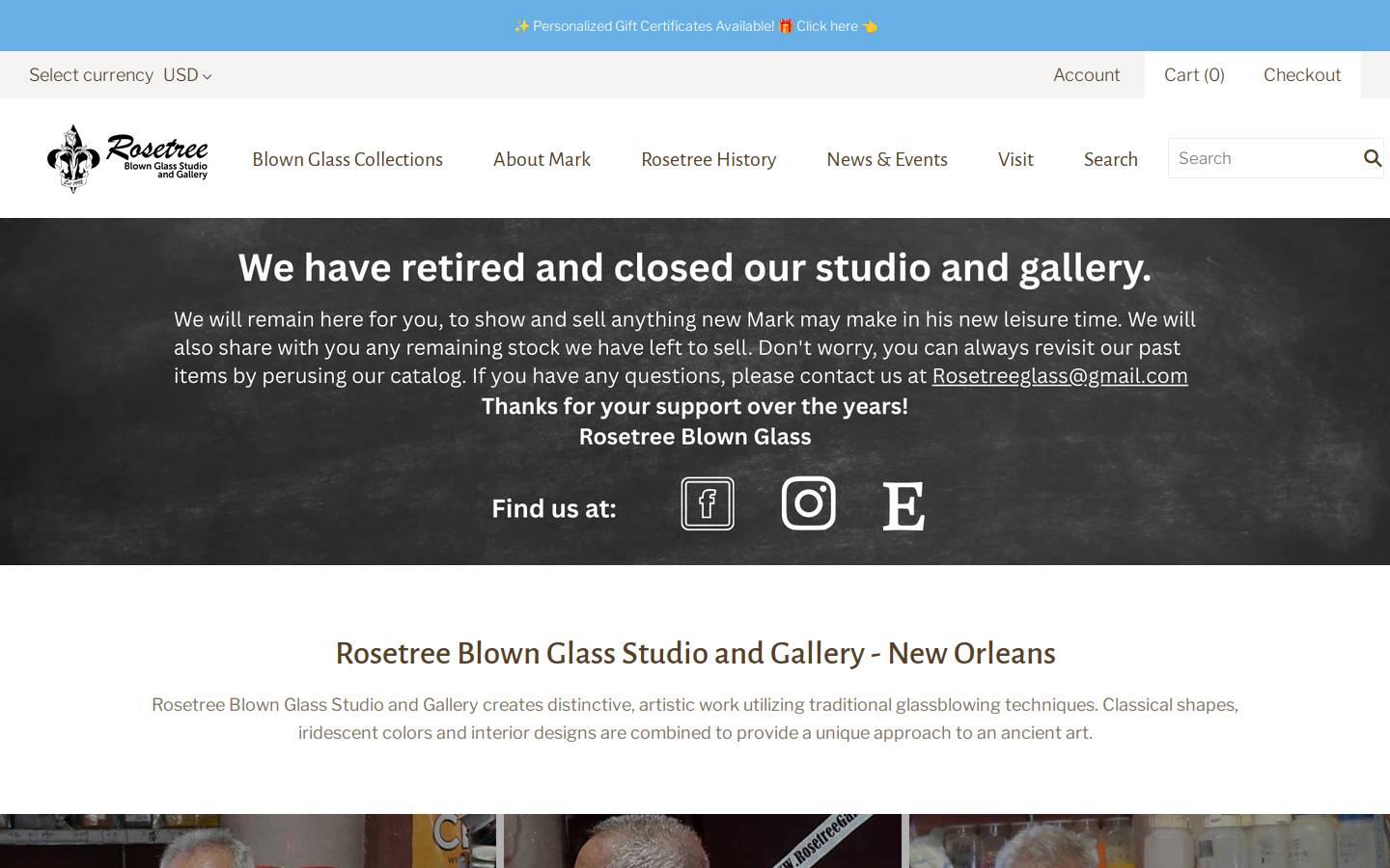 rosetreegallery.com homepage screenshot