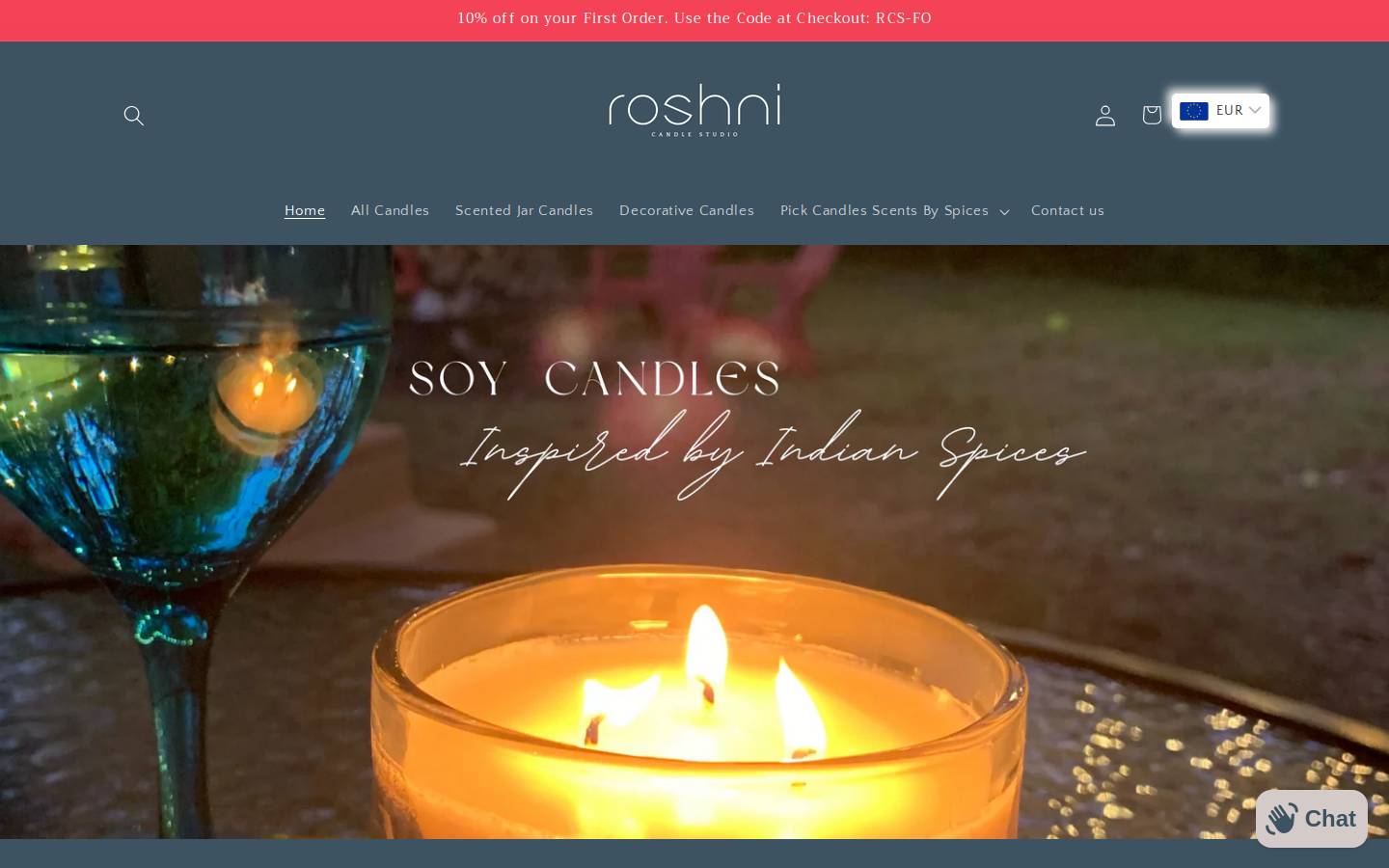 roshnicandlestudio.com homepage screenshot