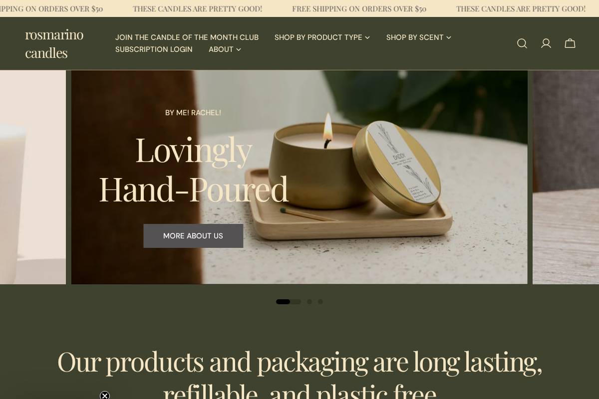 rosmarinocandles.com homepage screenshot