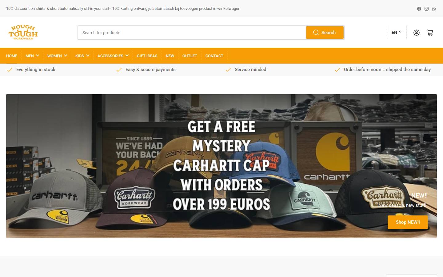 Roughtoughworkwear homepage screenshot