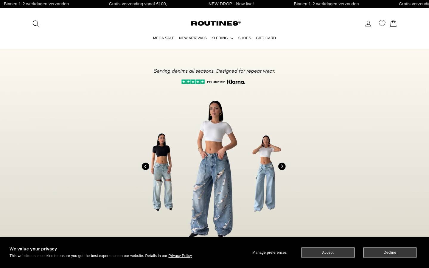 routinesclothing.com homepage screenshot