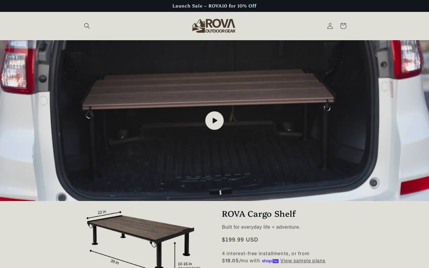 rovaoutdoor.com homepage screenshot