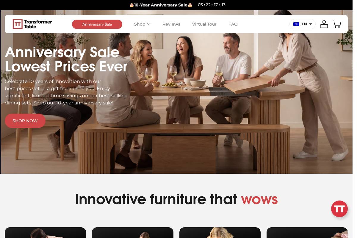 row.transformertable.com homepage screenshot
