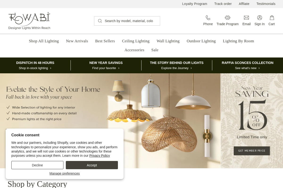 ROWABI LIGHTING homepage screenshot