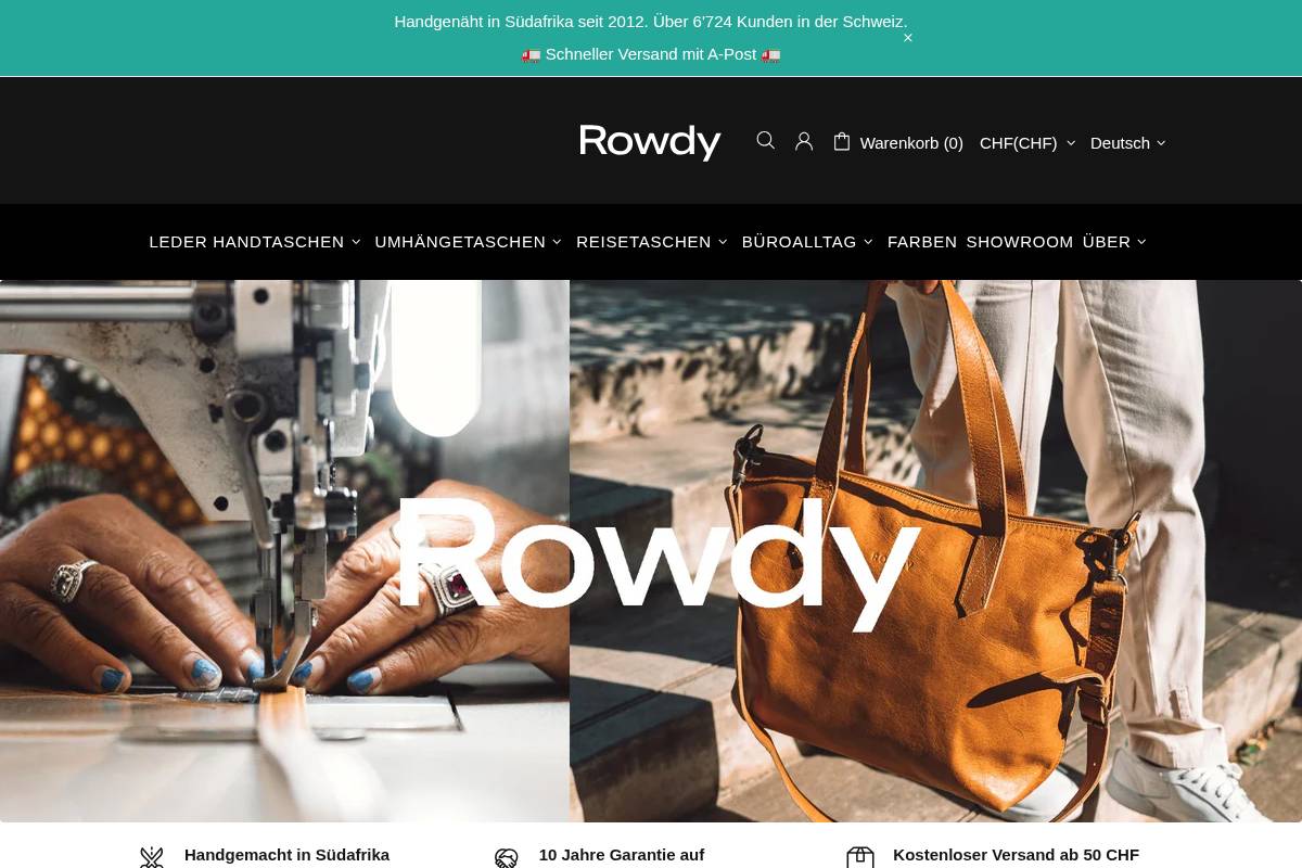 Rowdybags homepage screenshot