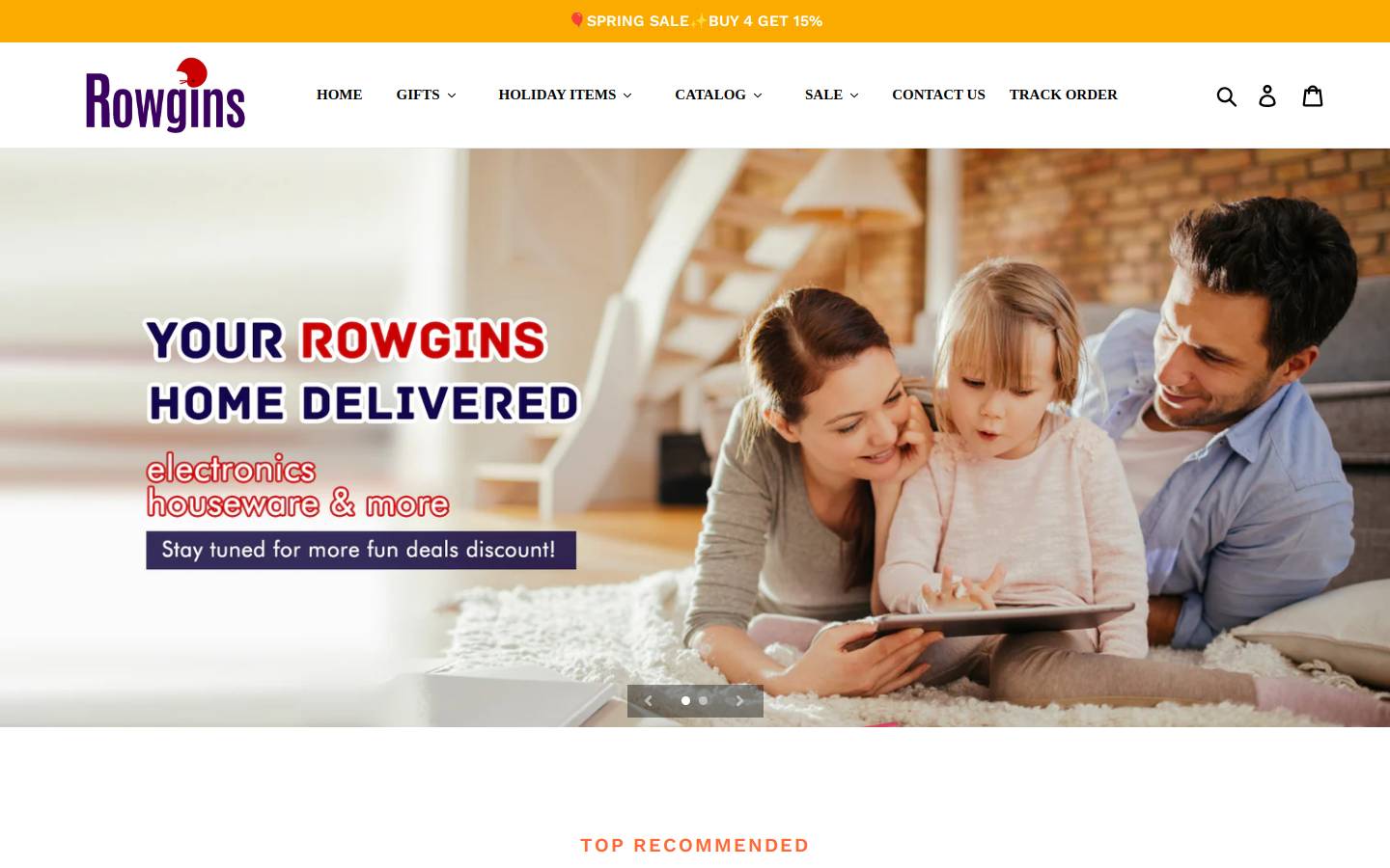 Rowgins homepage screenshot