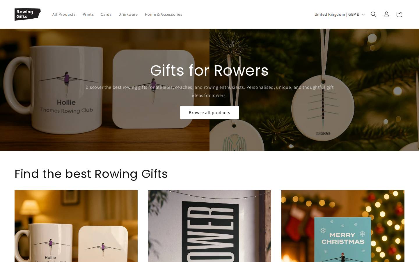 rowinggifts.com homepage screenshot