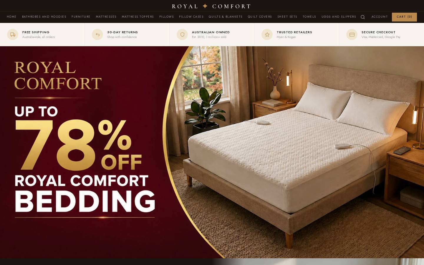 royalcomfort.com.au homepage screenshot