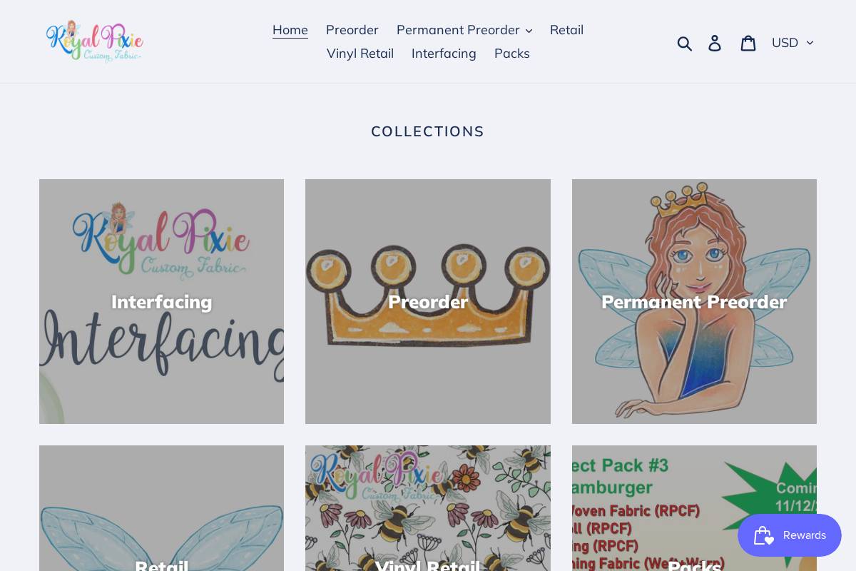 royalpixiefabric.com homepage screenshot