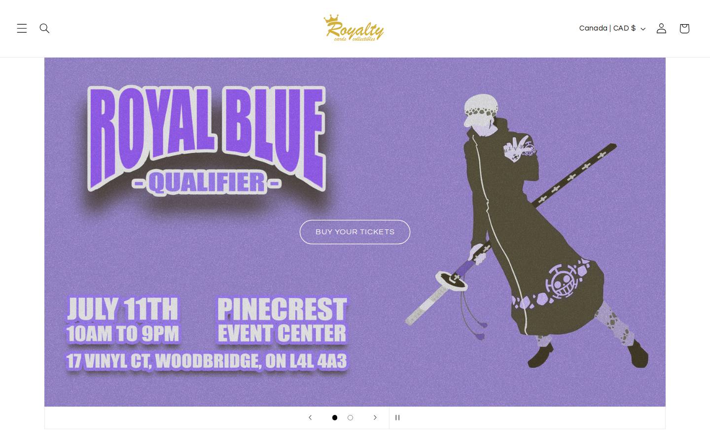 royaltycardsandcollectibles.com homepage screenshot