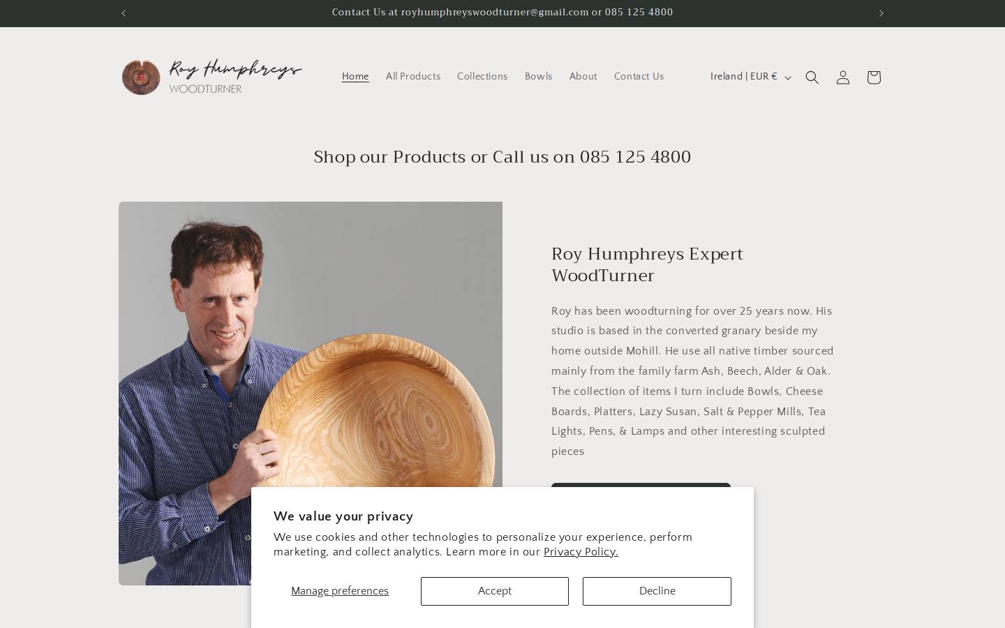 royhumphreyswoodturner.ie homepage screenshot