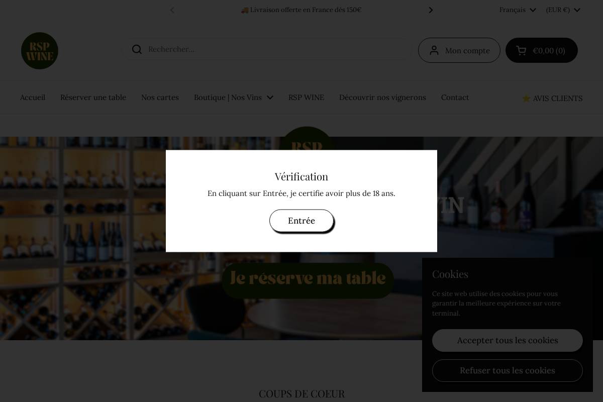 RSP WINE homepage screenshot