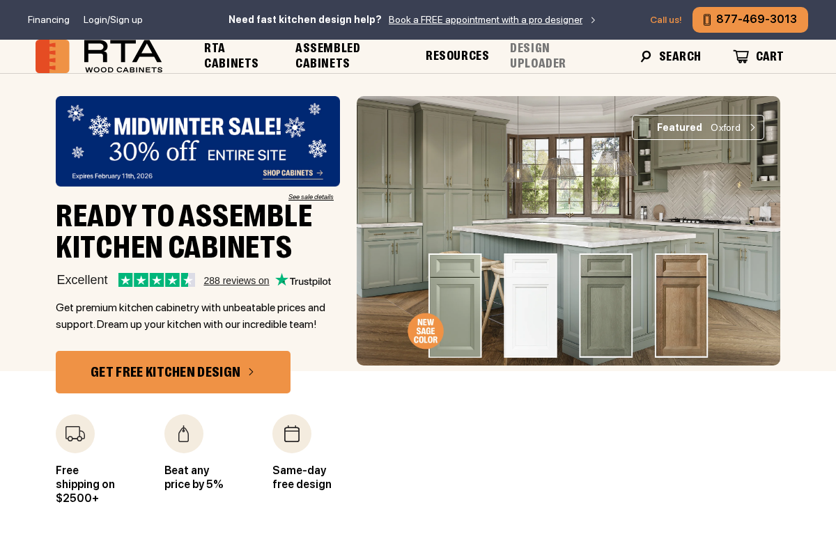 RTA Wood Cabinets homepage screenshot