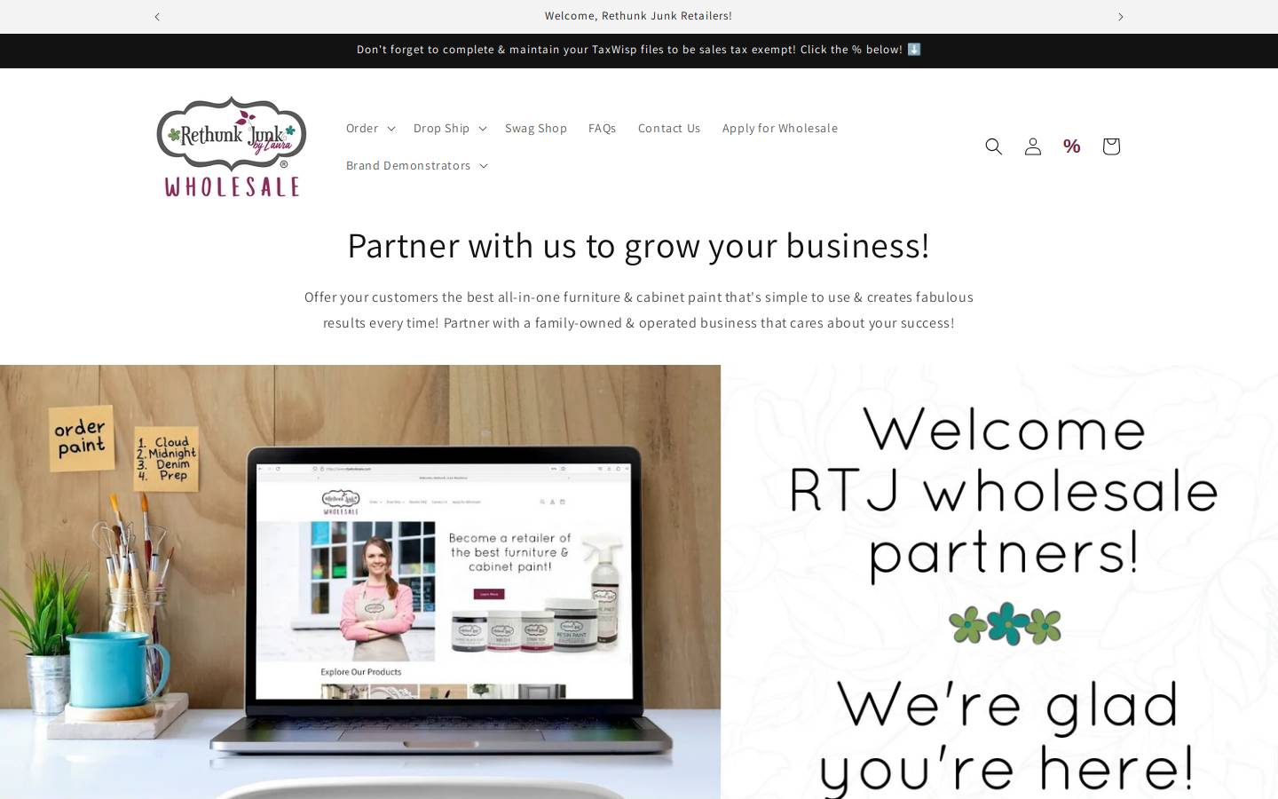 rtjwholesale.com homepage screenshot