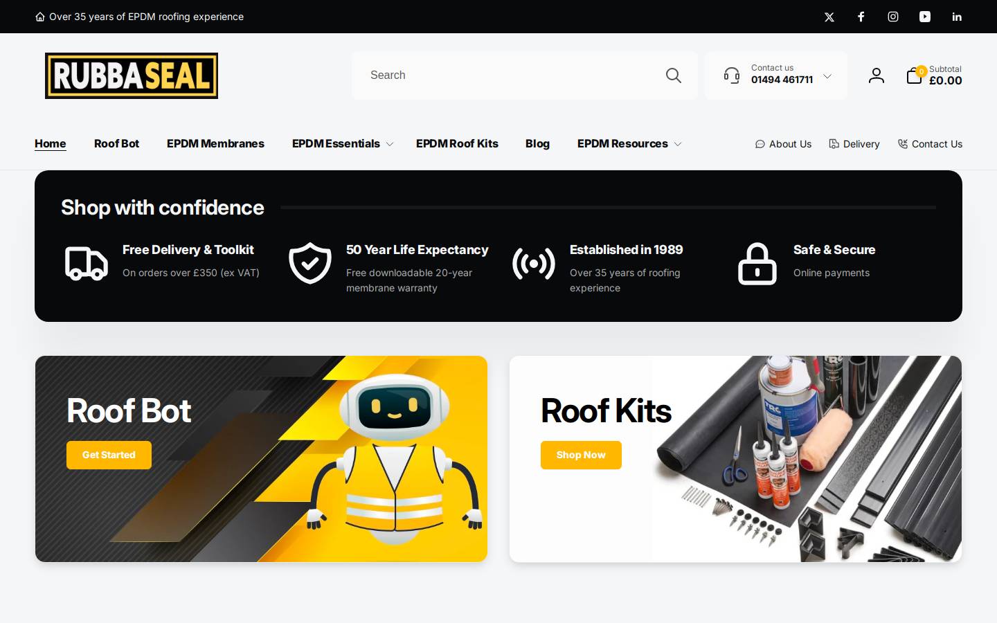 RubbaSeal homepage screenshot