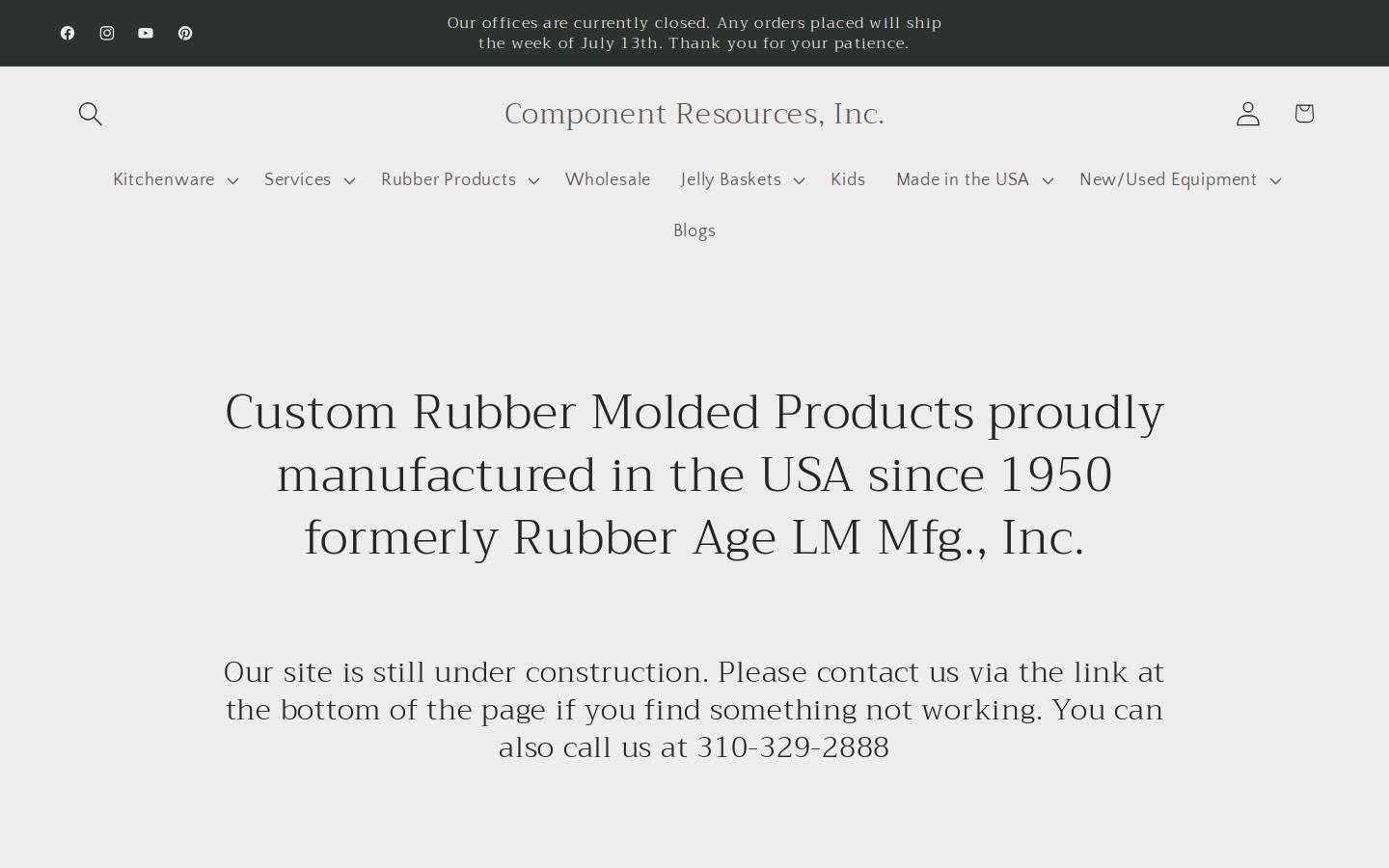 rubberagemfg.com homepage screenshot