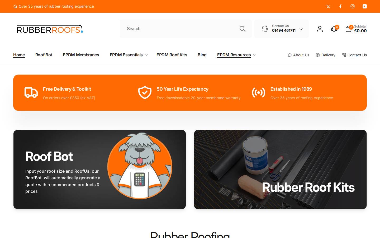 Rubber Roofs homepage screenshot