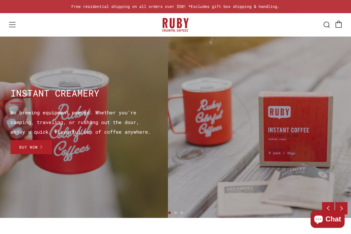 Ruby Coffee Roasters homepage screenshot