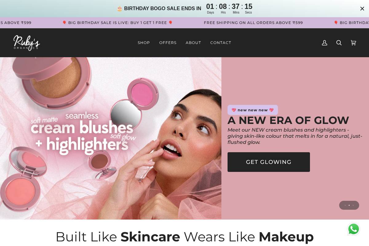 rubysorganics.in homepage screenshot