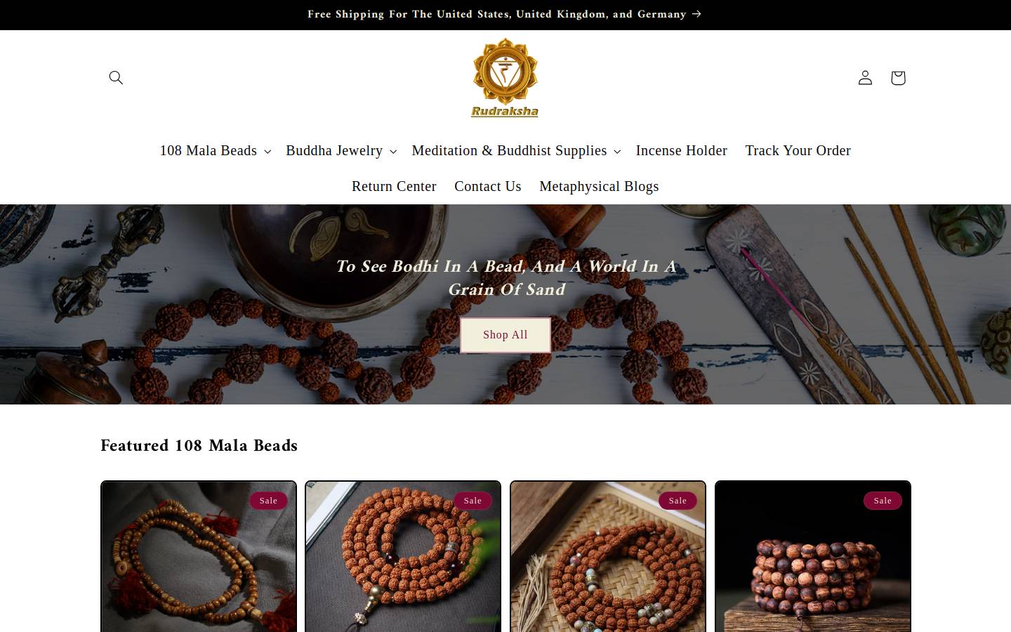 Rudraksha Mala Jewelry homepage screenshot