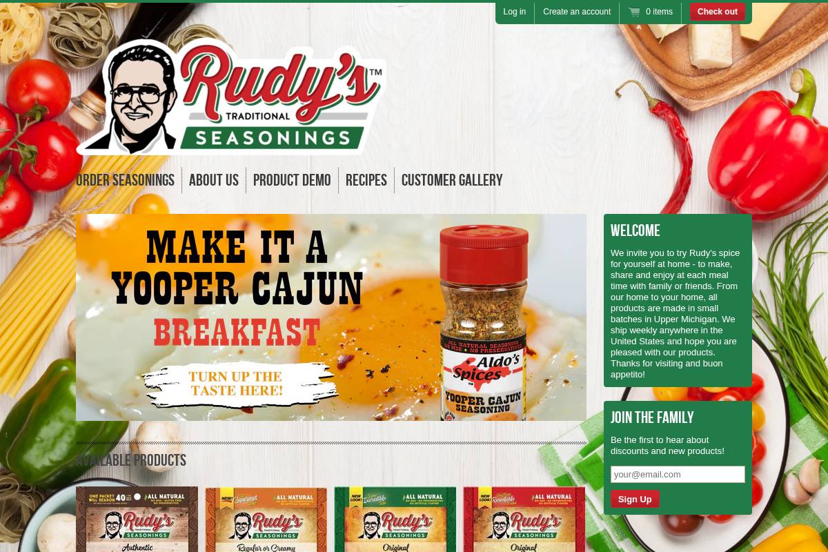 rudysseasonings.com homepage screenshot
