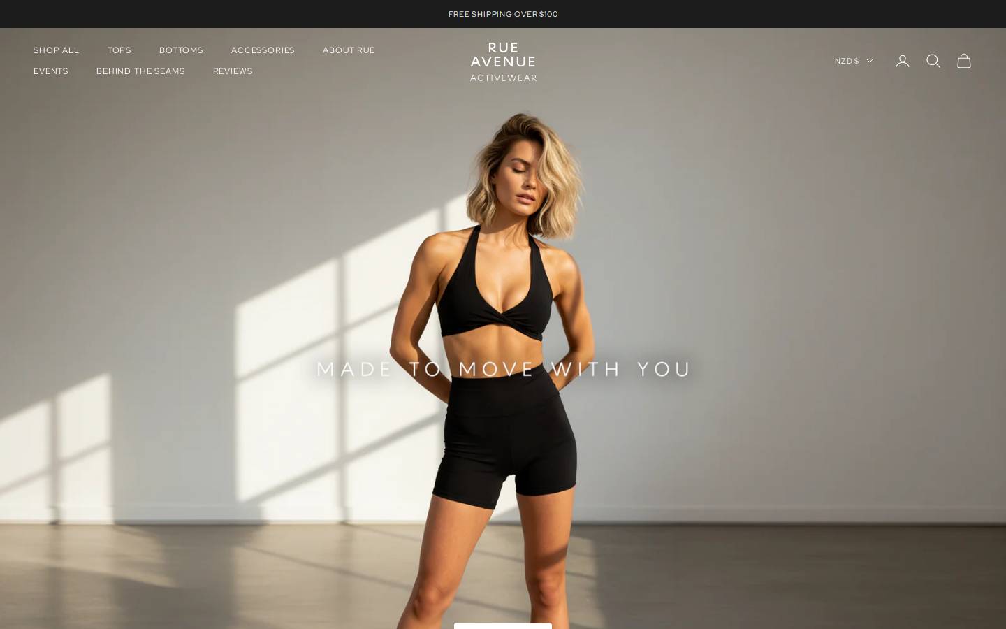 rueactivewear.com homepage screenshot