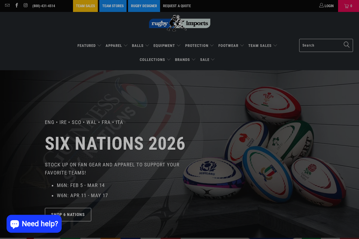 Rugby Imports homepage screenshot