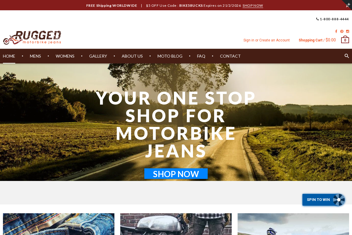 ruggedmotorbikejeans.com homepage screenshot