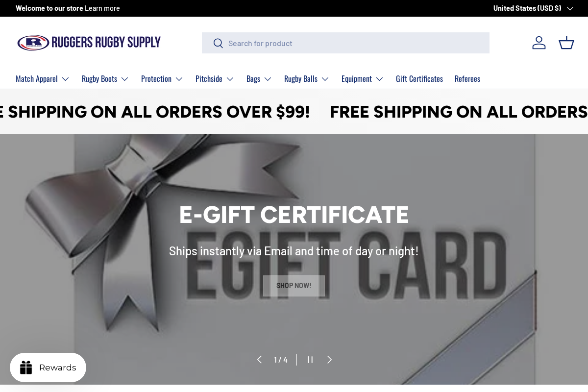 Ruggers Rugby Supply homepage screenshot