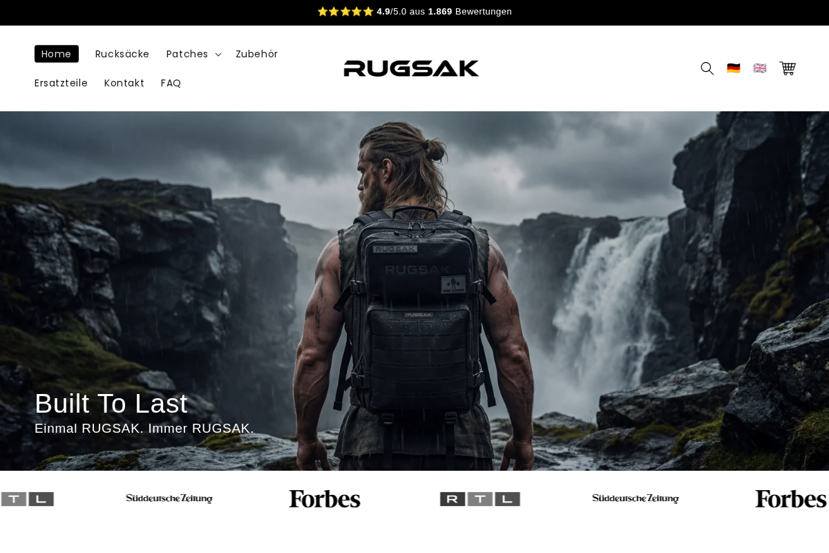 Rugsak Backpacks homepage screenshot