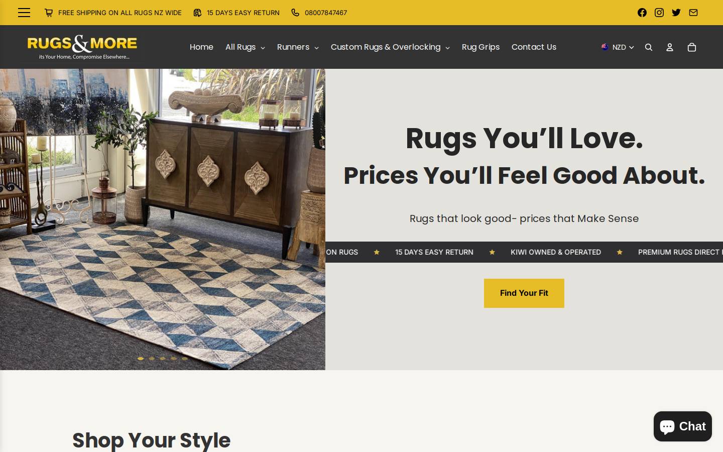 rugsandmore.co.nz homepage screenshot