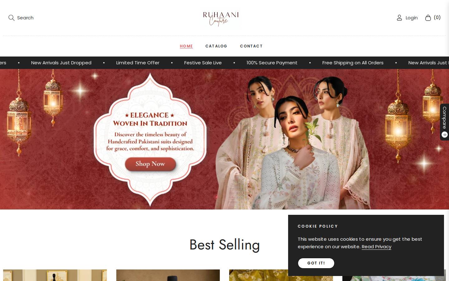 ruhaanicouture.com homepage screenshot