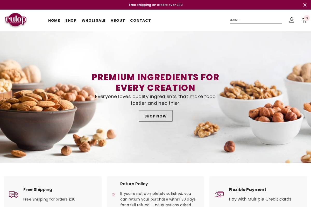 Rulopfoods homepage screenshot