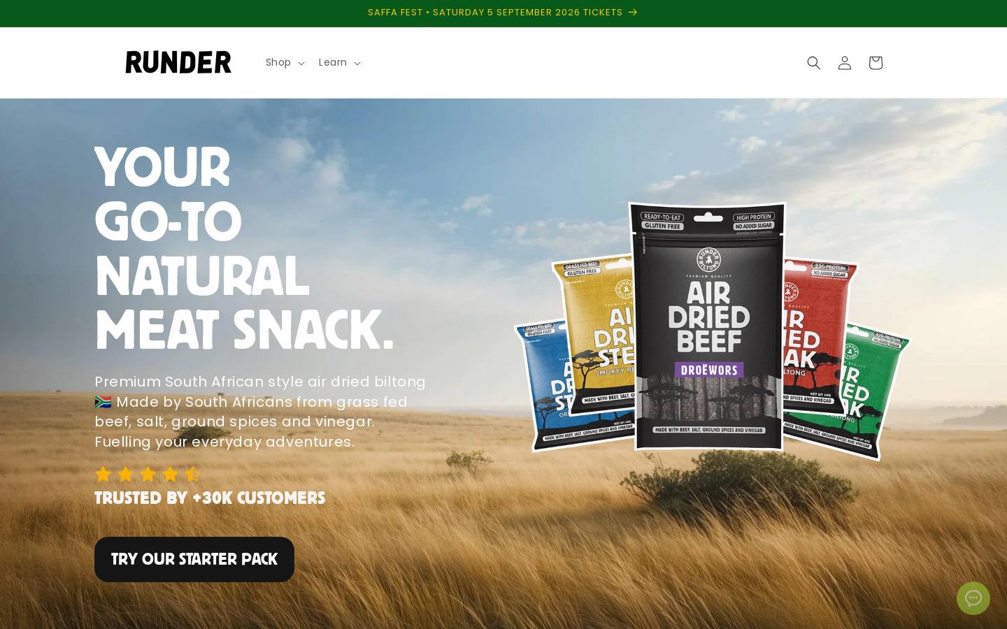 Runder Biltong Snacks homepage screenshot
