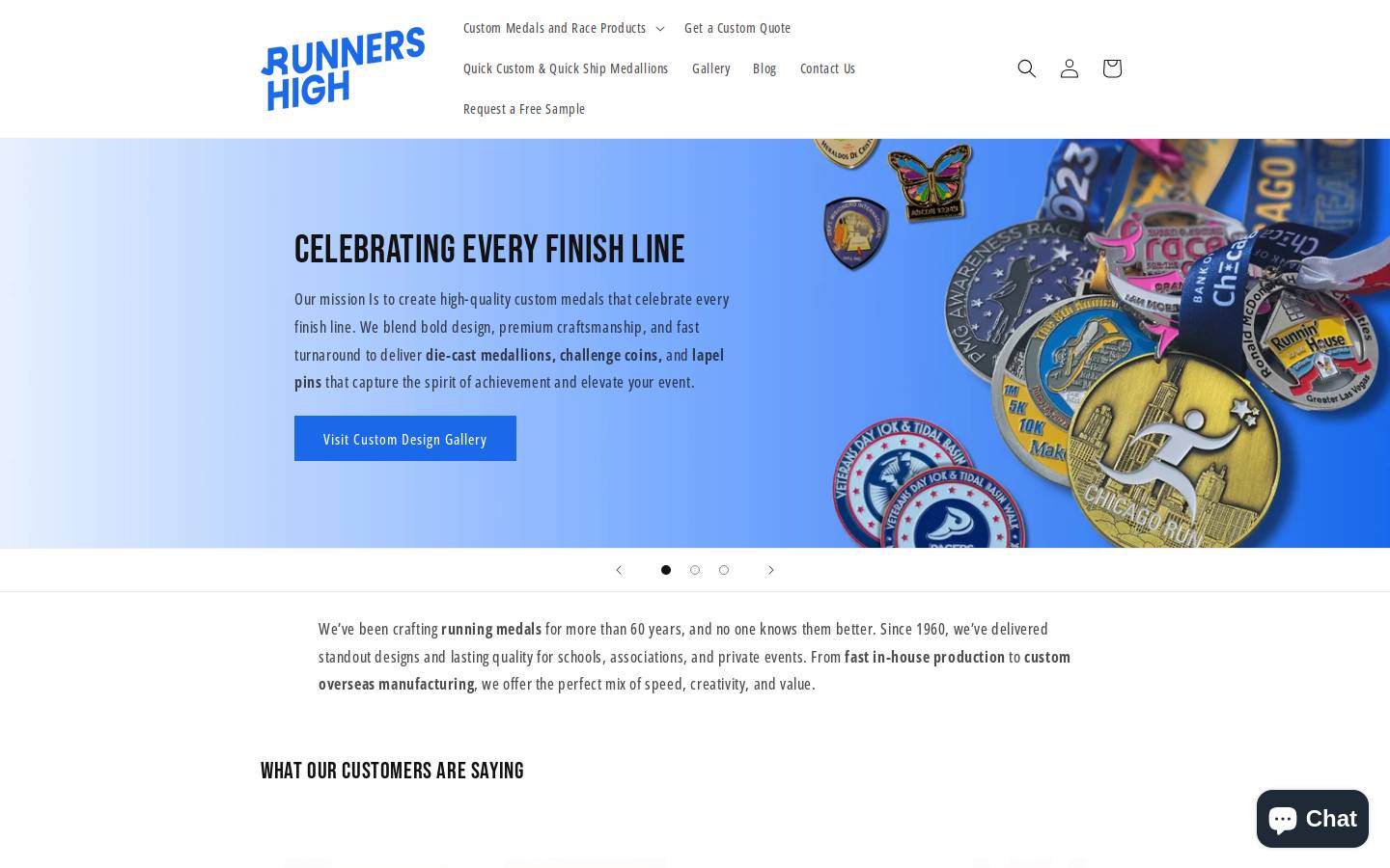 runnershighmedallions.com homepage screenshot