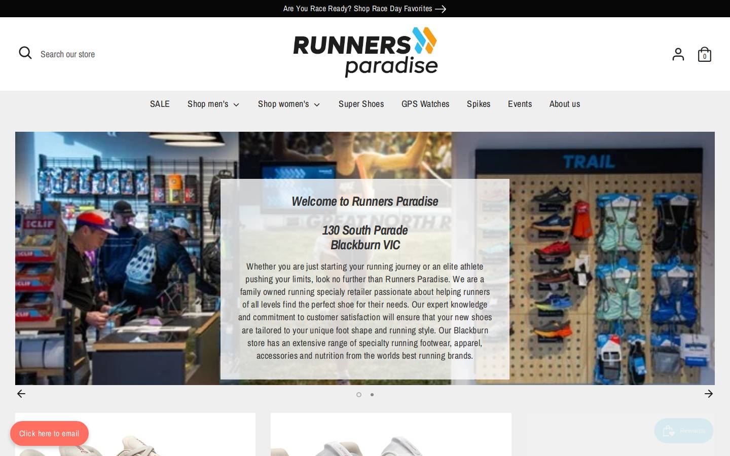 runnersparadise.com.au homepage screenshot